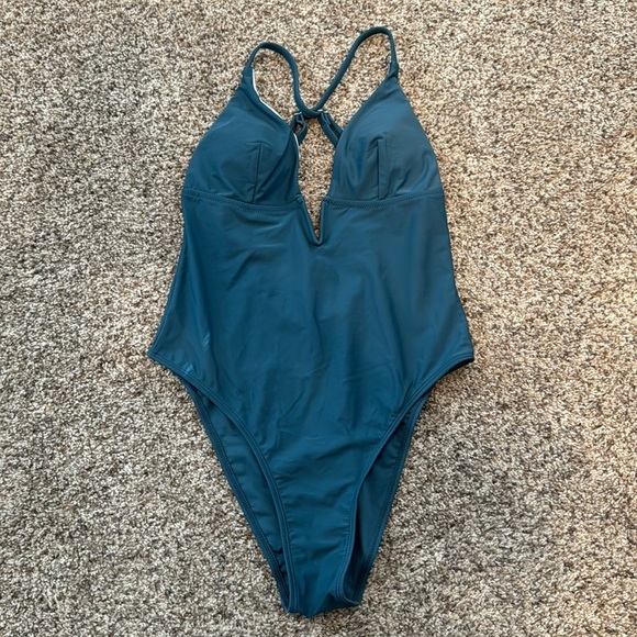 Cupshe Other - Cupshe Deep V Neck Crisscross One Piece Swimsuit Deep Blue Women's Size Medium